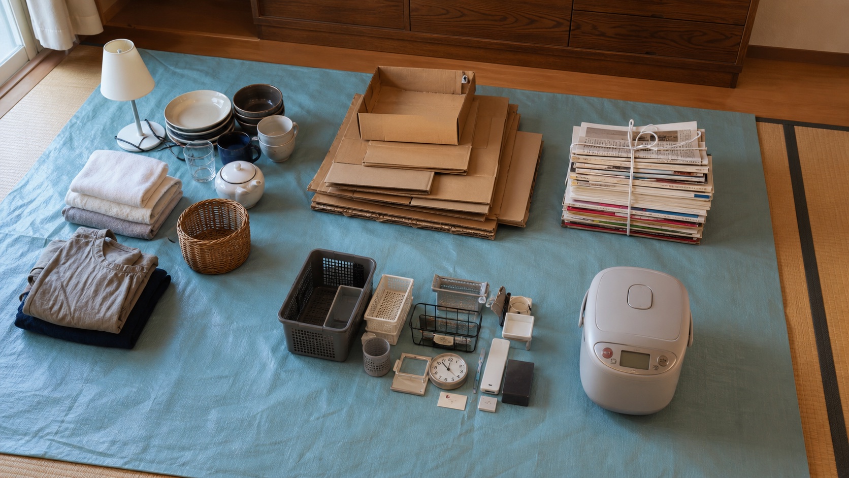 再利用できる物、資源物、小型家電などを処分方法ごとに分けた例